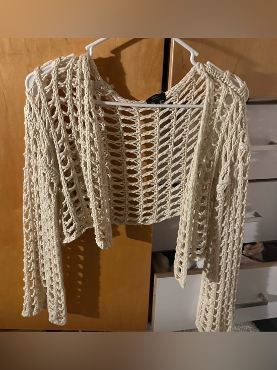 debut Sweaters - debut Open-Knit Crochet Shrug in Cream